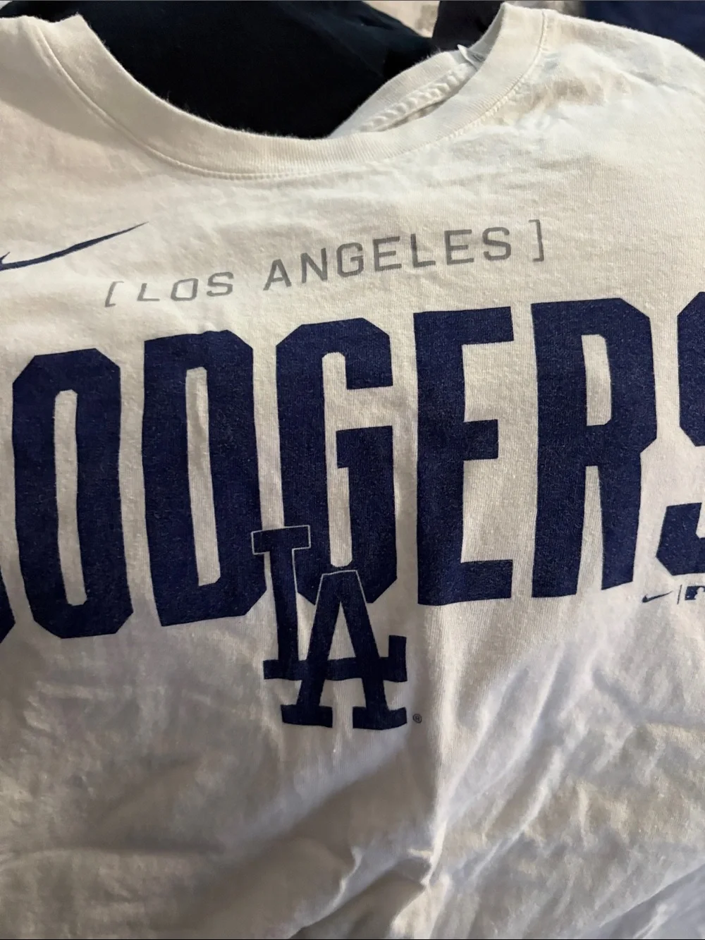 Nike White Los Angeles Dodgers Navy Graphic Tee
